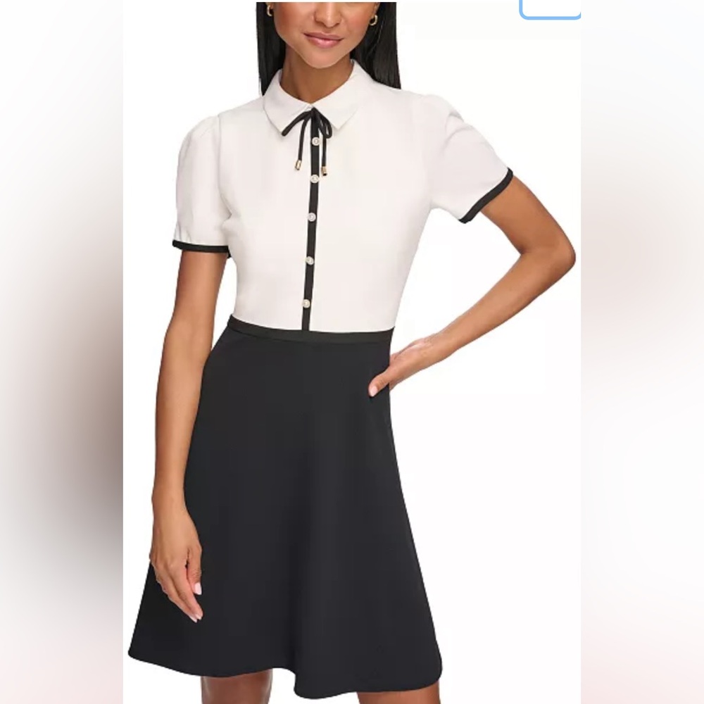 Karl Lagerfeld Black and White Knee-Length Dress for Work